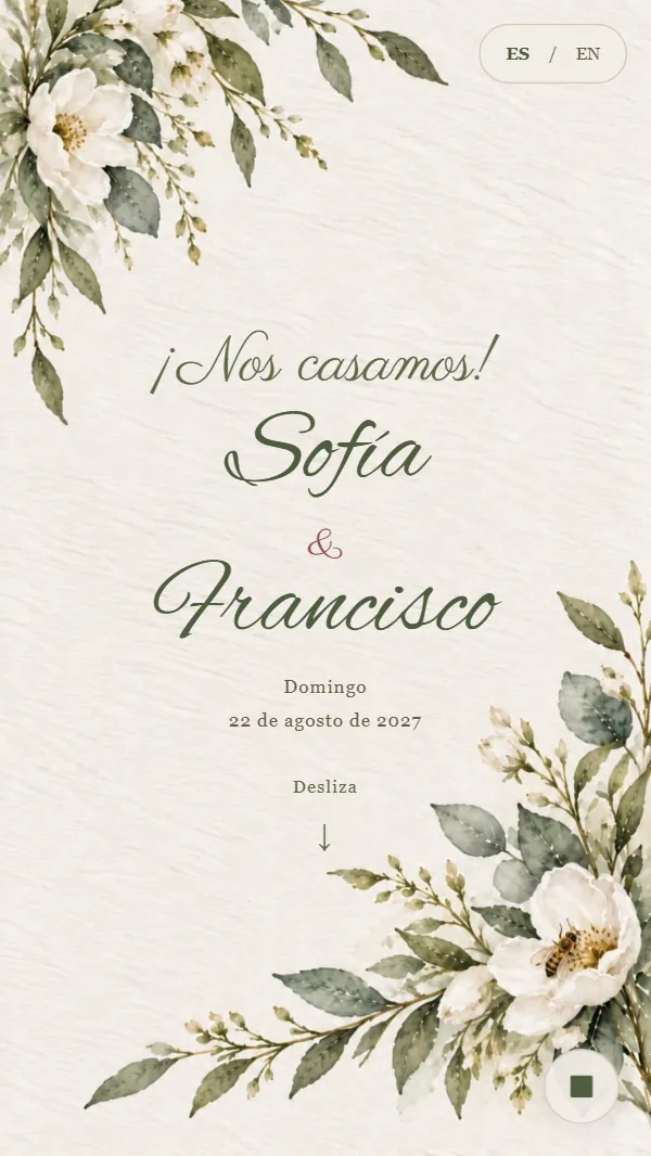 Cabecera de la invitación Acuarela Botánica Romántica